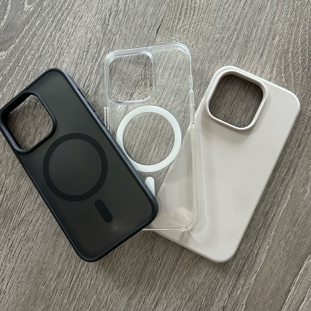 Set of iPhone 14 Pro MagSafe Cases - Black, Clear, and Cream